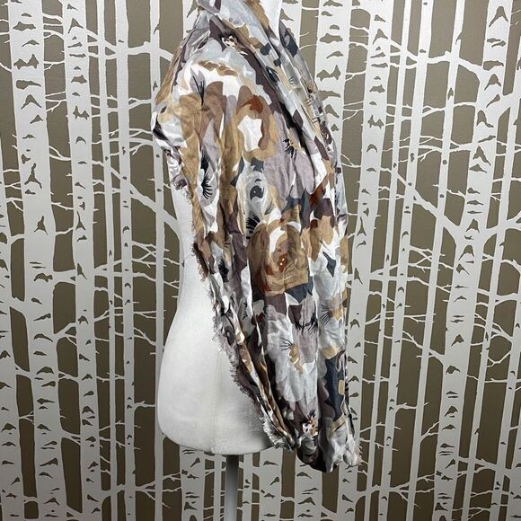 Spring Ready Browns and Grey Abstract Floral Lightweight Infinity Scarf - Picture 3 of 8